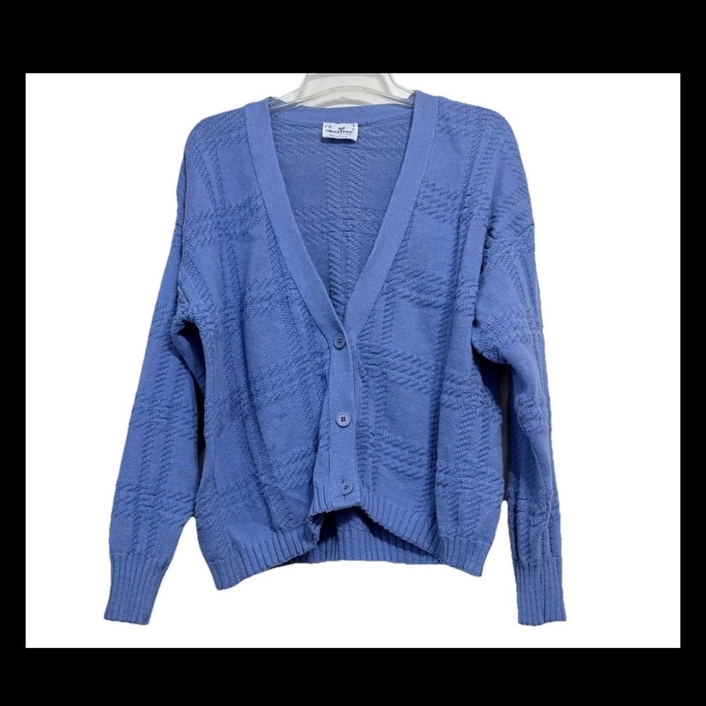 Sweetree Women’s Knit Cardigan Sweater Embroidered Blue M Button Down V-Neck